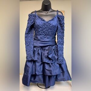 Elegant Navy Blue Vintage Textured Dress Size 7/8